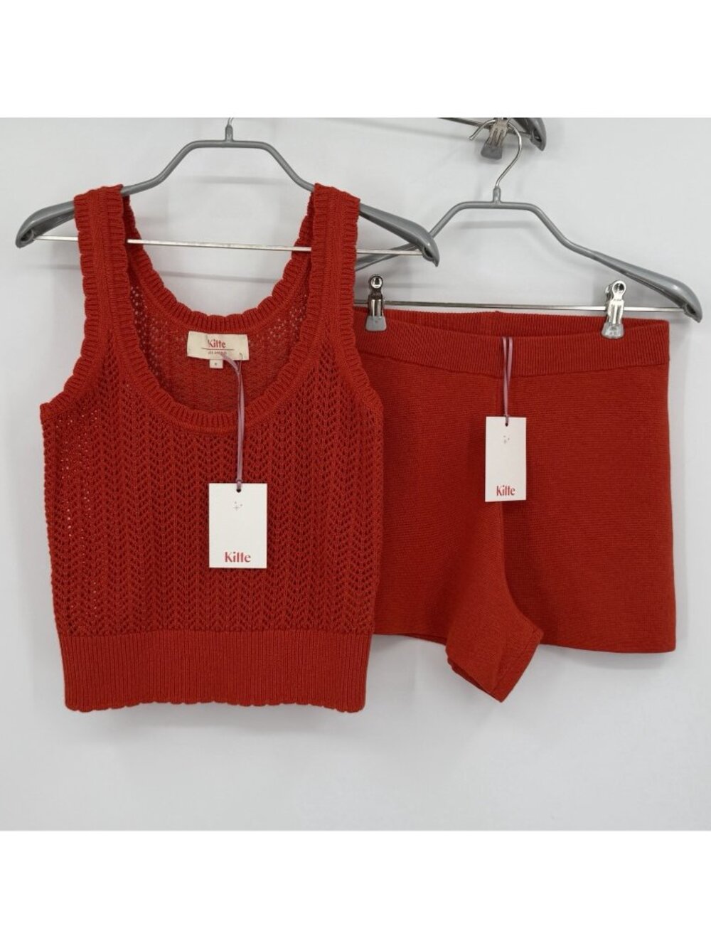 Kilte Collection Matching Set Hailey Crochet Tank & Alex Shorts Cherry Red 0/XS